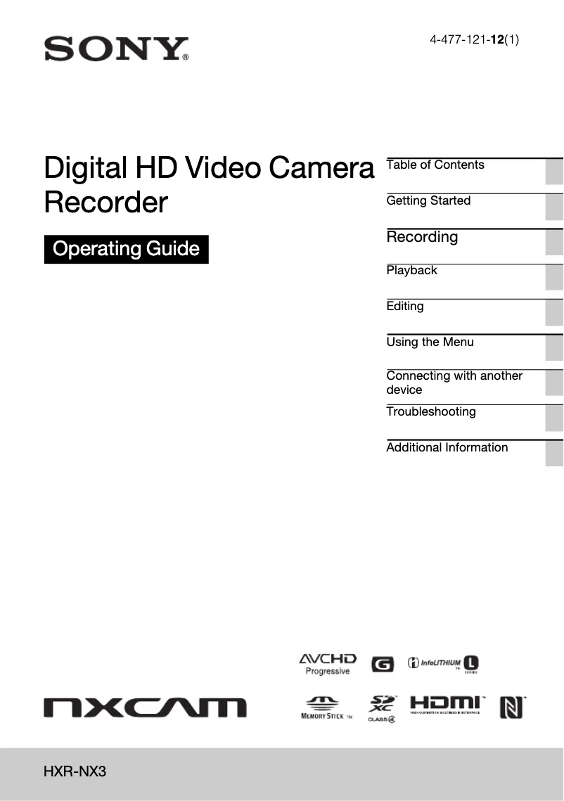Imagen de la primera página del manual del dispositivo NXCAM HXR-NX3