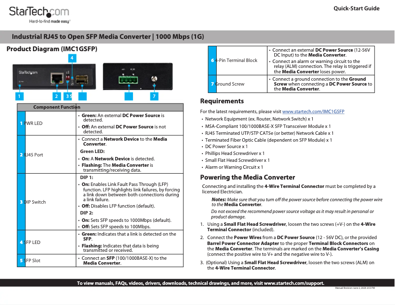 Imagen de la primera página del manual del dispositivo IMC1GSFP