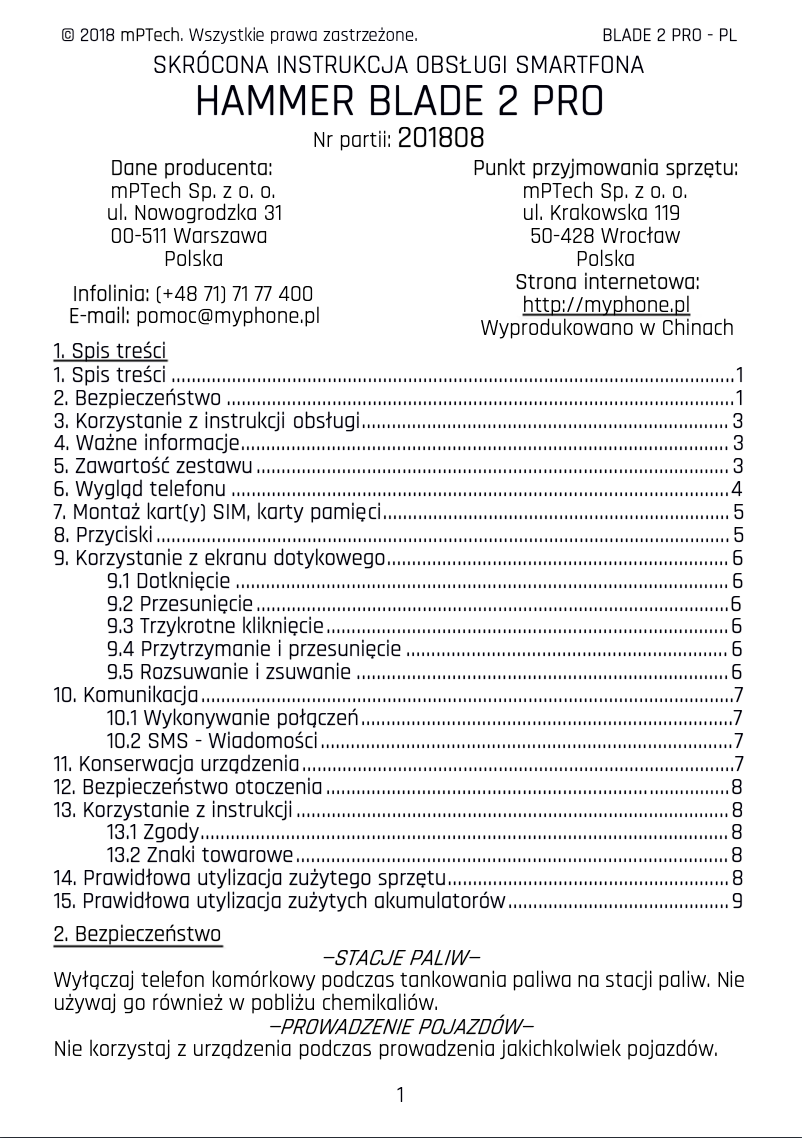 Imagen de la primera página del manual del dispositivo Blade 2 PRO