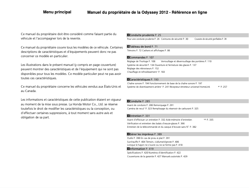 Imagen de la primera página del manual del dispositivo Odyssey (2012)