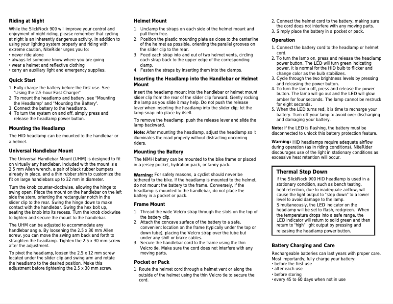 Imagen de la primera página del manual del dispositivo SlickRock 900