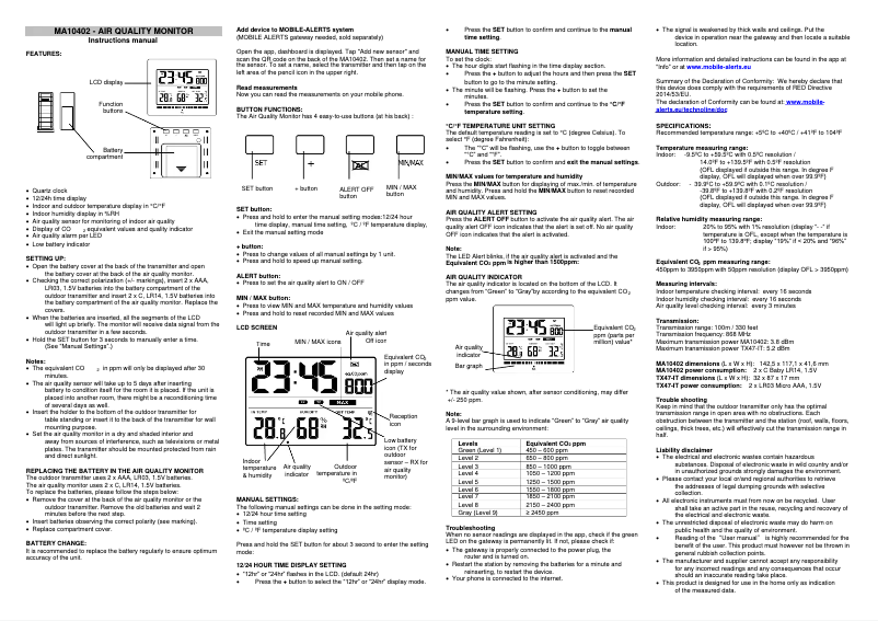Imagen de la primera página del manual del dispositivo MA10402