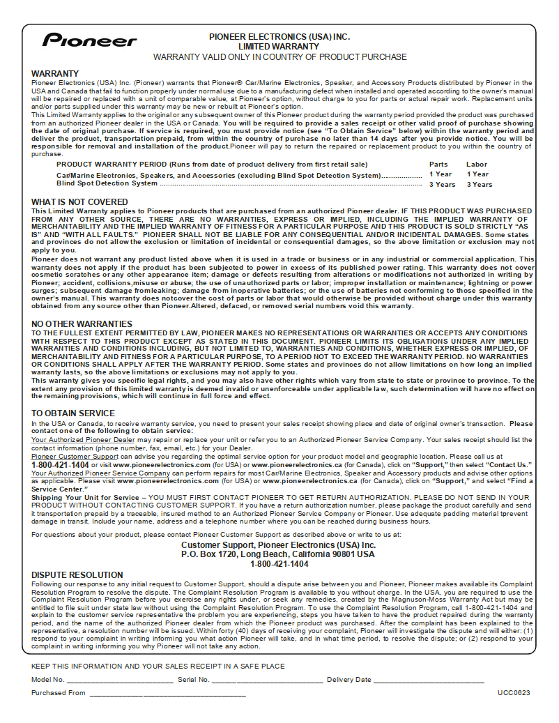 Página 1 del manual unknown Pioneer MVH-S320BT