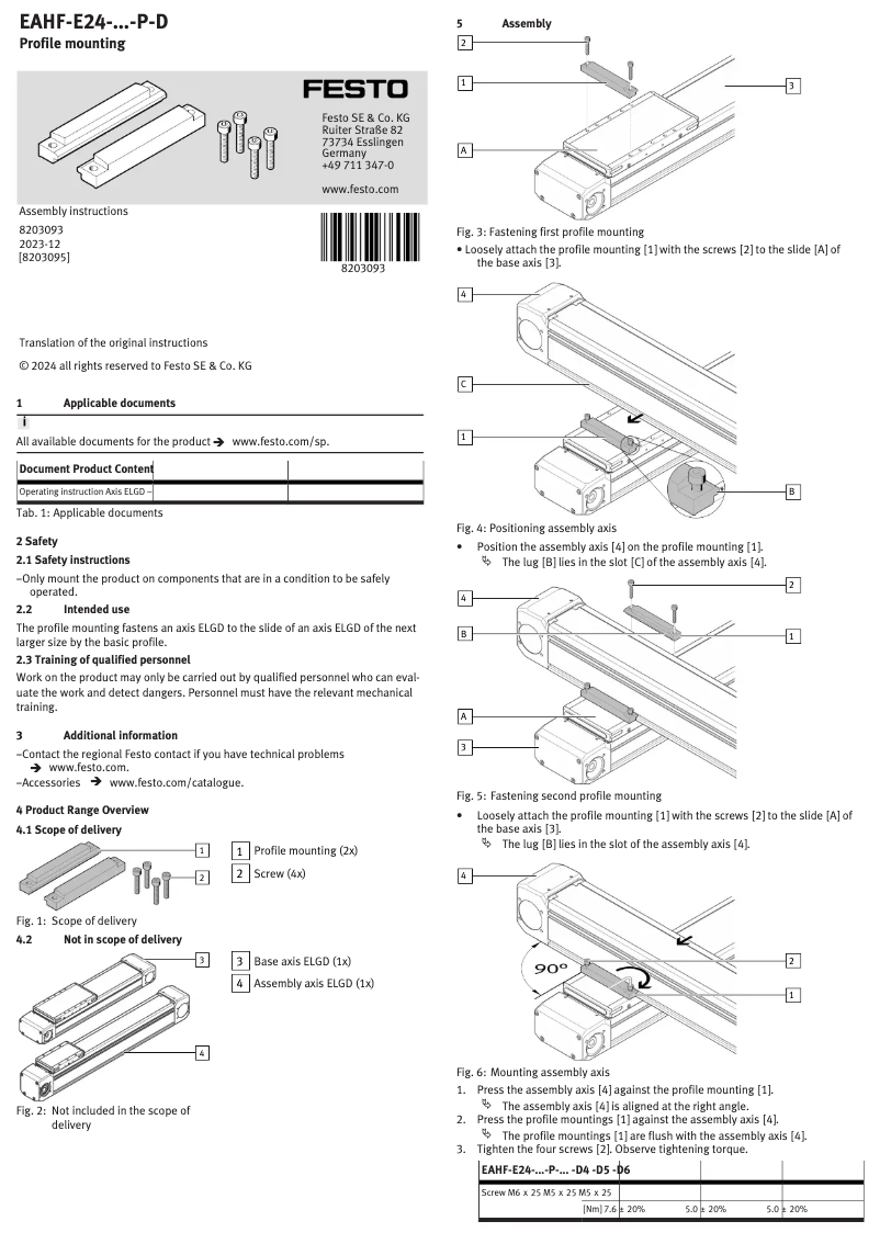 Página 1 del manual Manual de usuario Festo EAHF-E24-60-P-D4