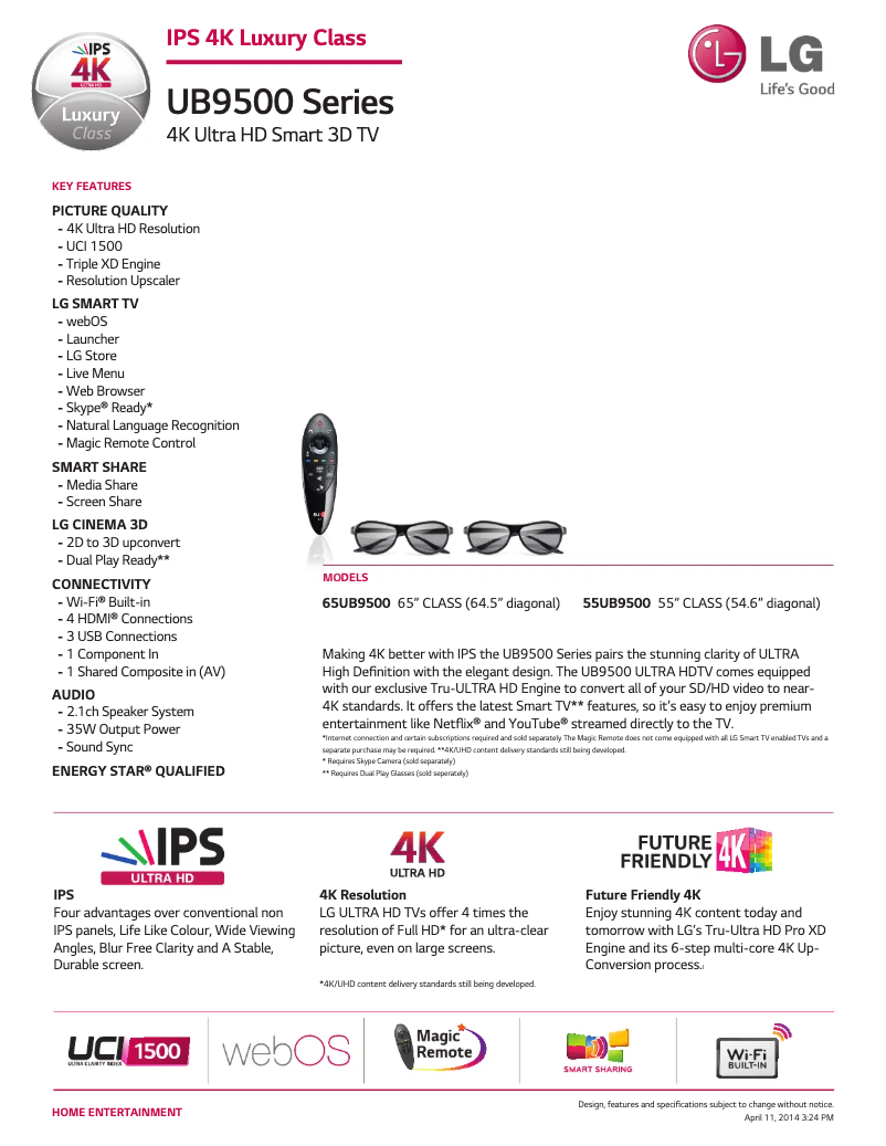 Imagen de la primera página del manual del dispositivo 65UB9500