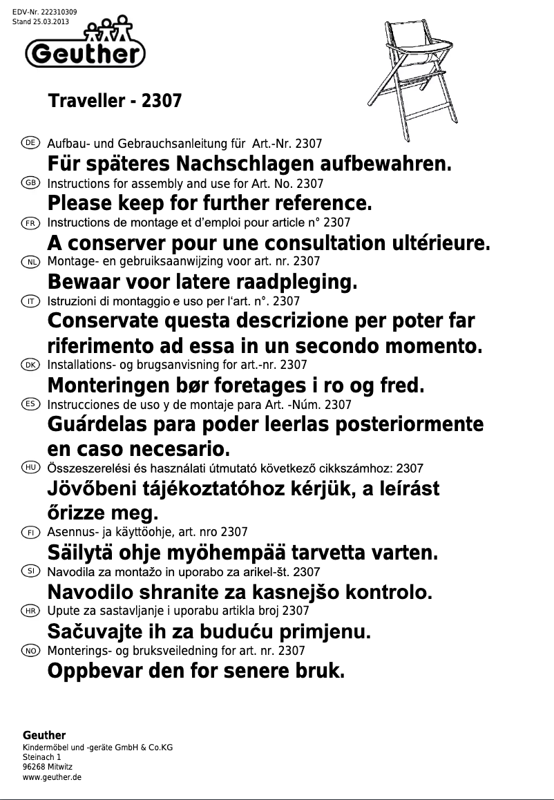 Página 1 del manual Manual de usuario Geuther Traveller