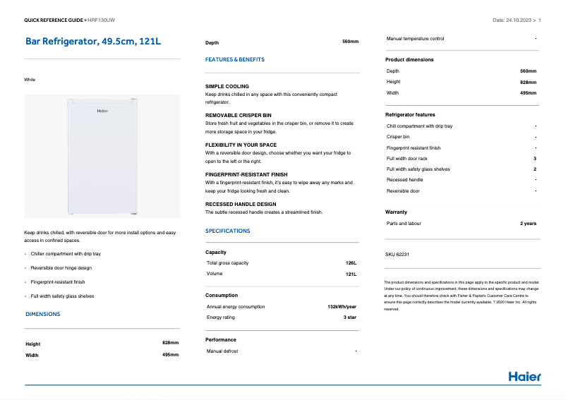 Página 1 del manual Manual de usuario Haier HRF130UW