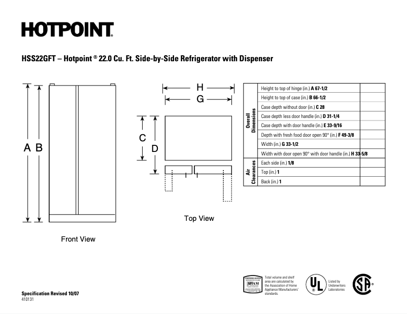 Imagen de la primera página del manual del dispositivo HSS22GFTWW