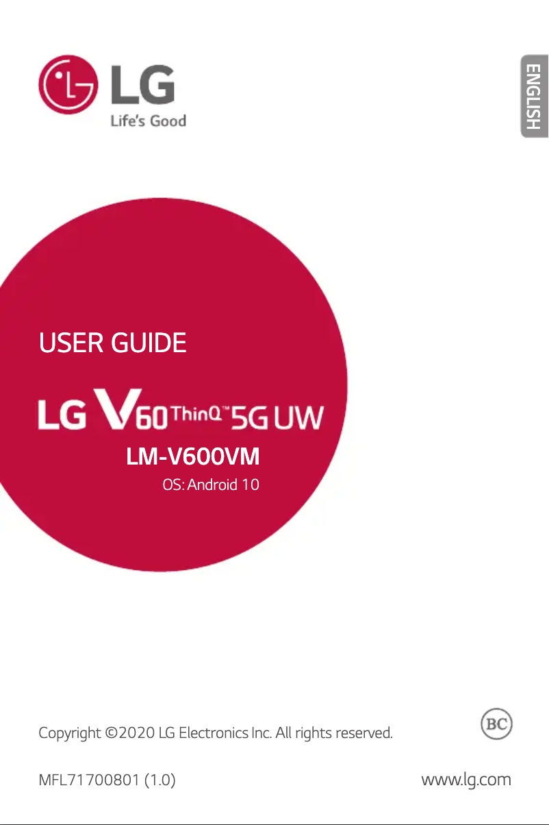 Imagen de la primera página del manual del dispositivo V60 ThinQ 5G UW