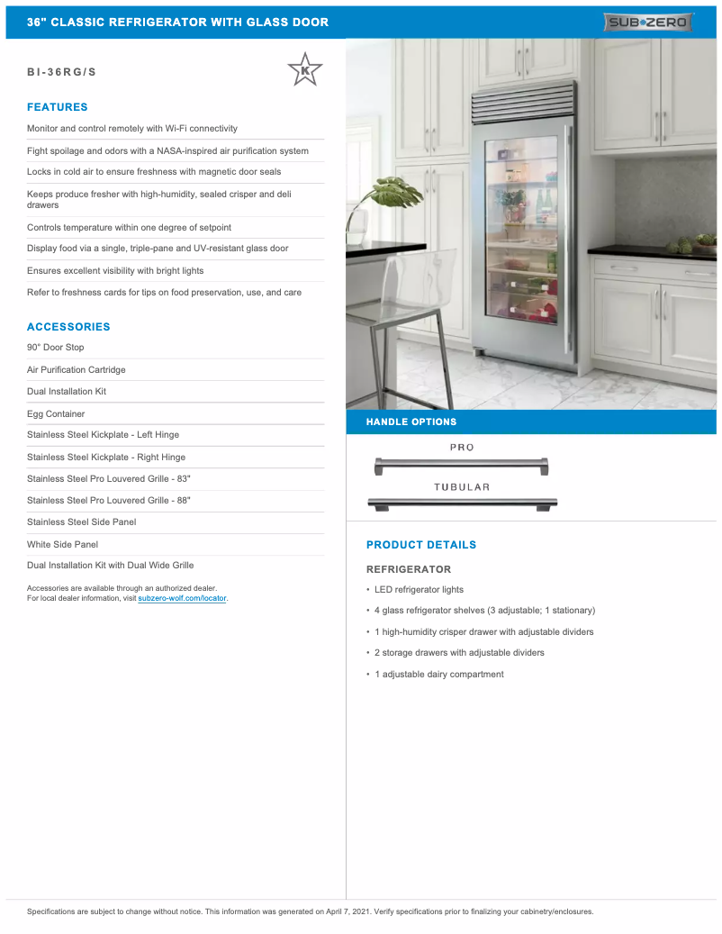 Página 1 del manual Manual de usuario Sub-Zero BI-36RG/S/TH-RH