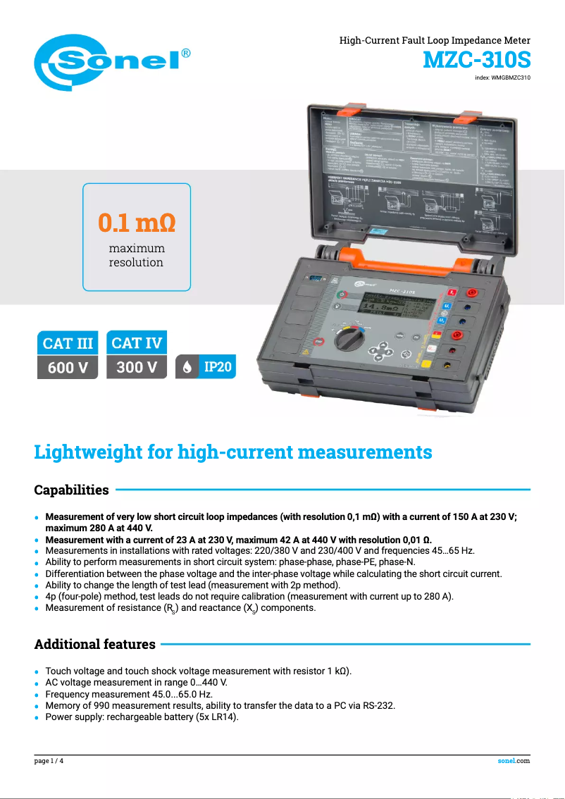 Página nº 1 - Ficha técnica Sonel MZC-310S