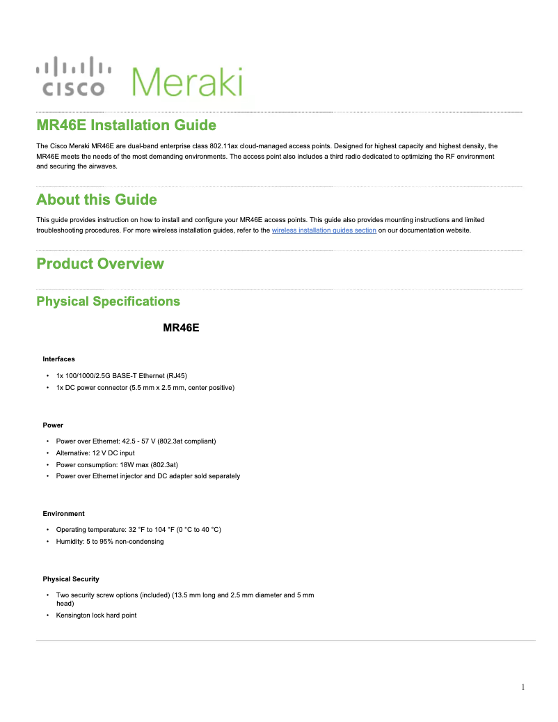 Página 1 del manual Manual de usuario Meraki MR46E