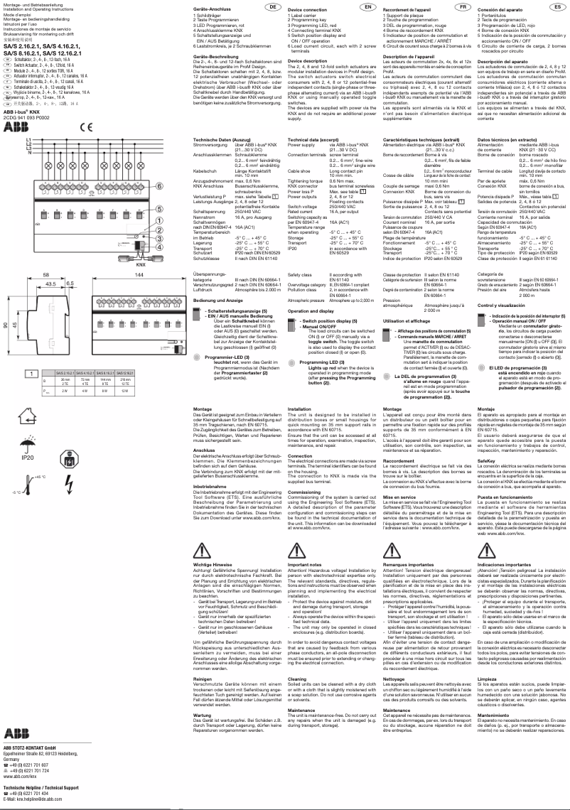 Imagen de la primera página del manual del dispositivo SA/S8.16.2.1