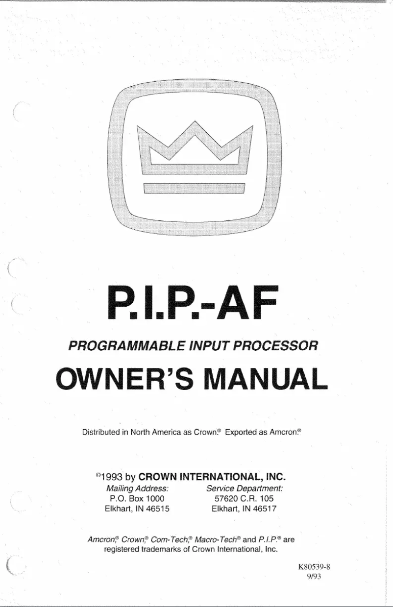 Imagen de la primera página del manual del dispositivo P.I.P.-AF