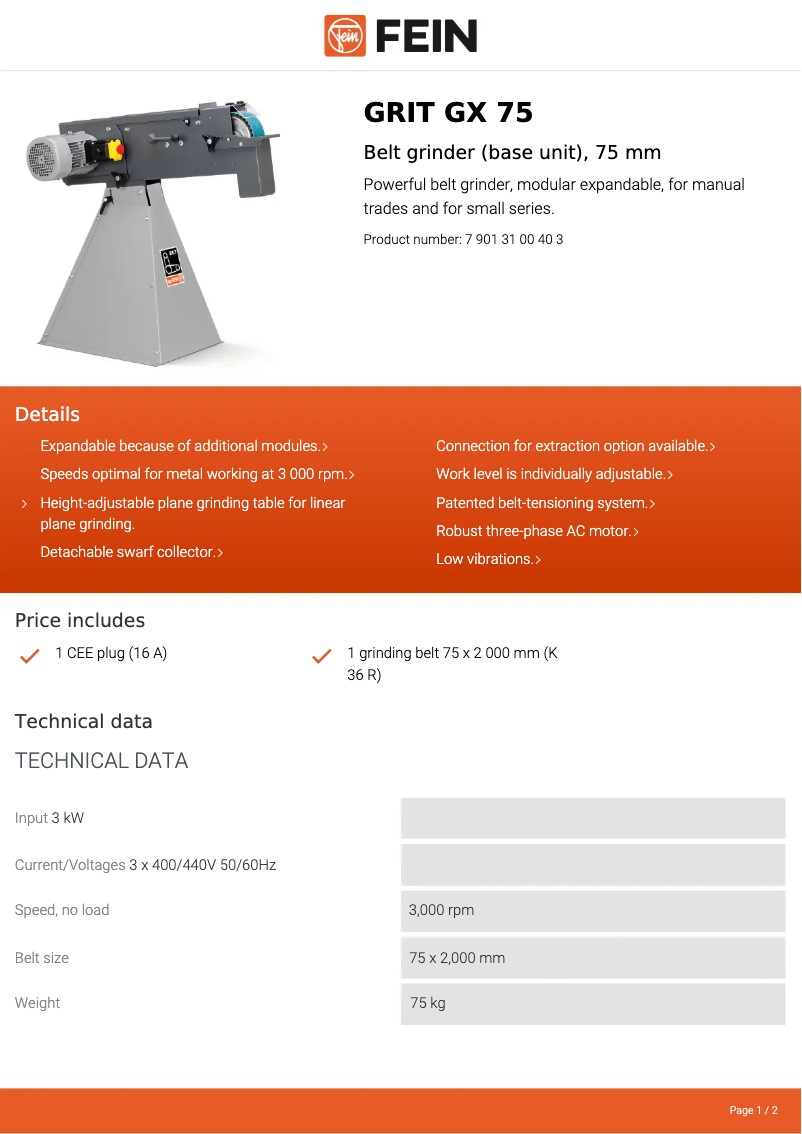 Imagen de la primera página del manual del dispositivo GRIT GX 75