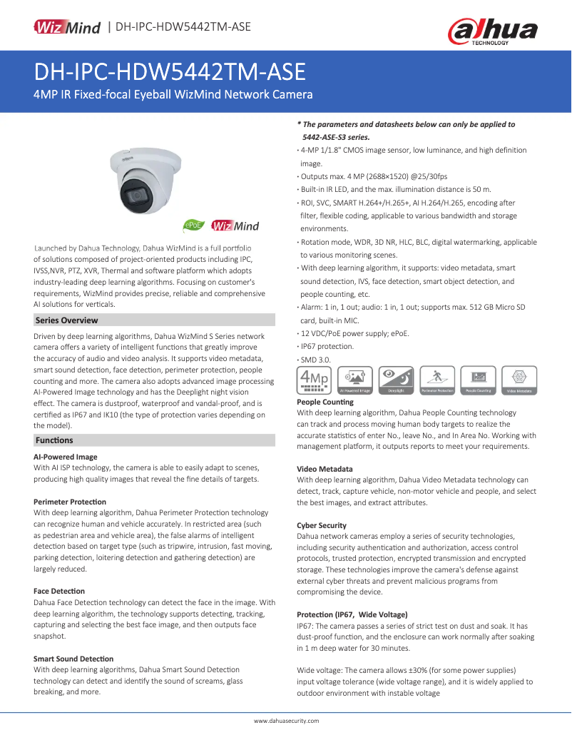 Página 1 del manual Ficha técnica Dahua Technology IPC-HDW5442TM-ASE