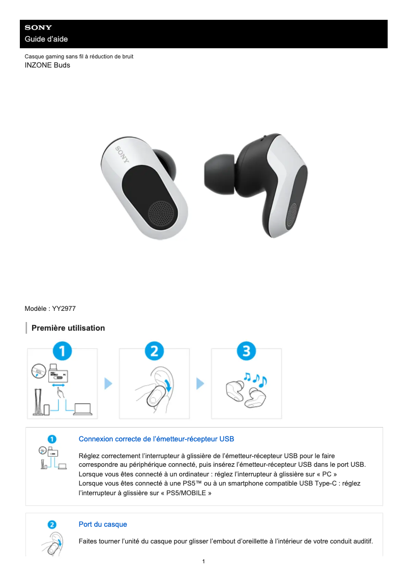 Página nº 1 - Manual de usuario Sony INZONE Buds