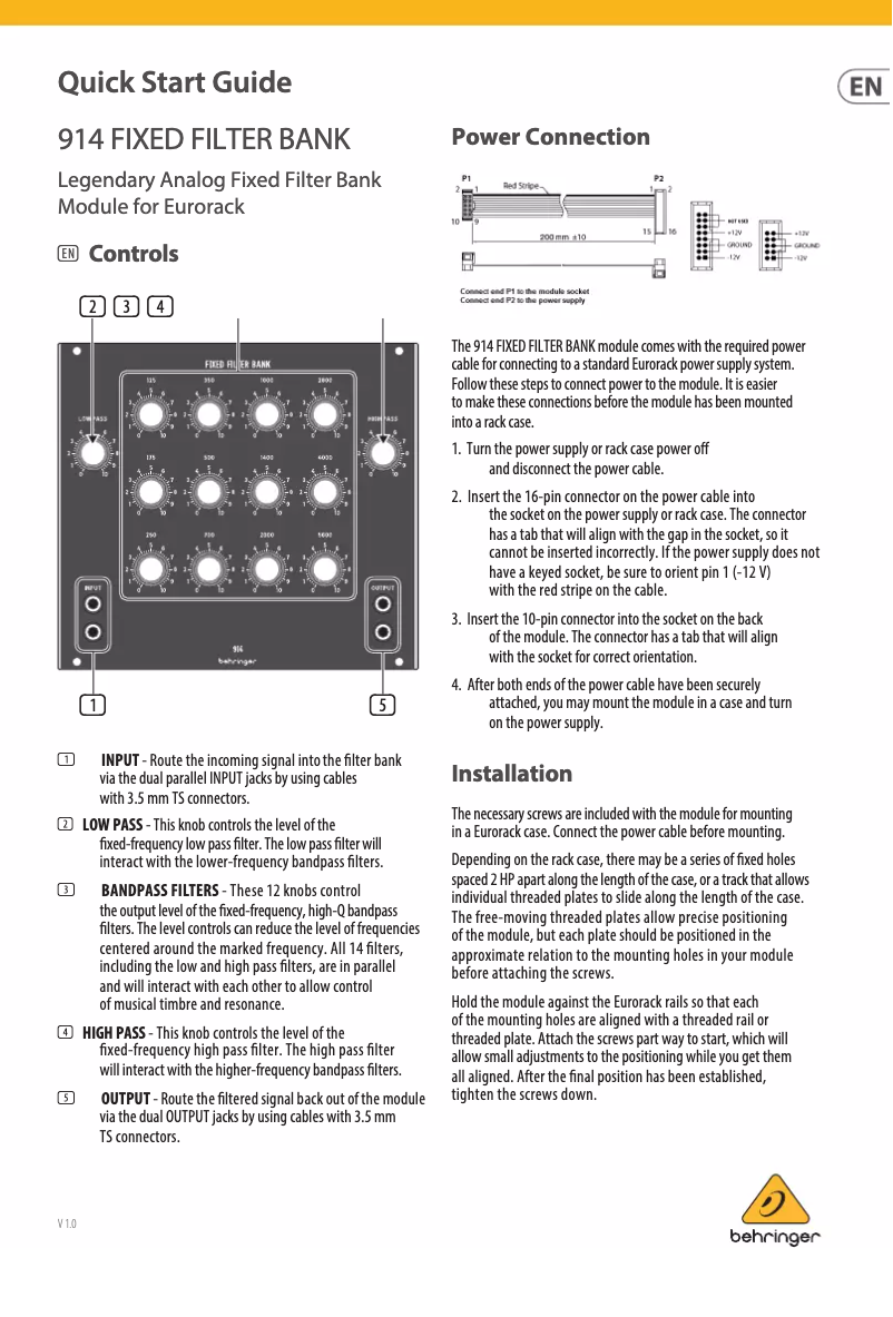 Página 1 del manual Manual de usuario Behringer 914 Fixed Filter Bank