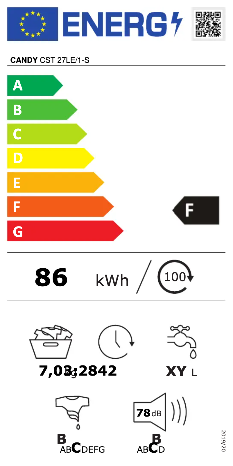 Página 1 del manual Etiqueta energética Candy CST 27LE/1-S