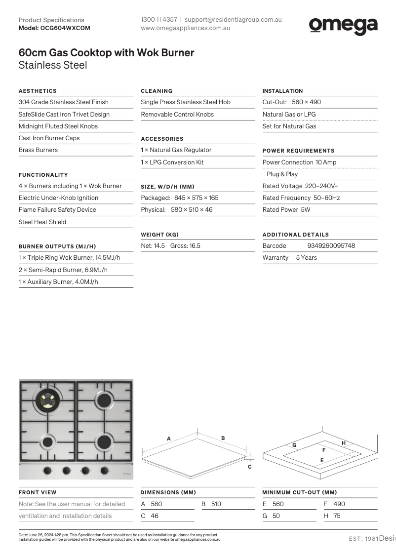 Imagen de la primera página del manual del dispositivo OCG604WXCOM