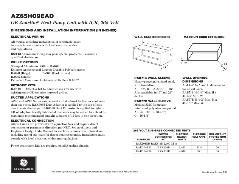 Página 1 del manual Ficha técnica GE AZ65H09EAD