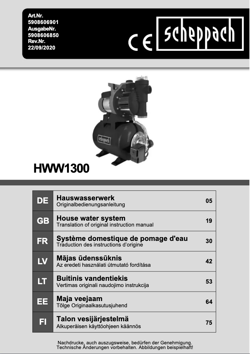 Página 1 del manual Manual de usuario Scheppach HWW1300