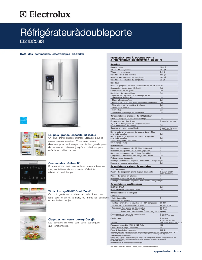 Página 1 del manual Ficha técnica Electrolux EI23BC56IS