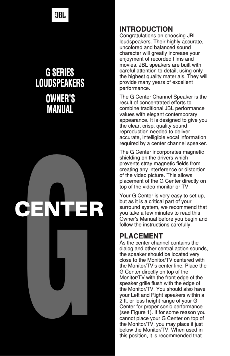 Página 1 del manual Manual de usuario JBL G Center