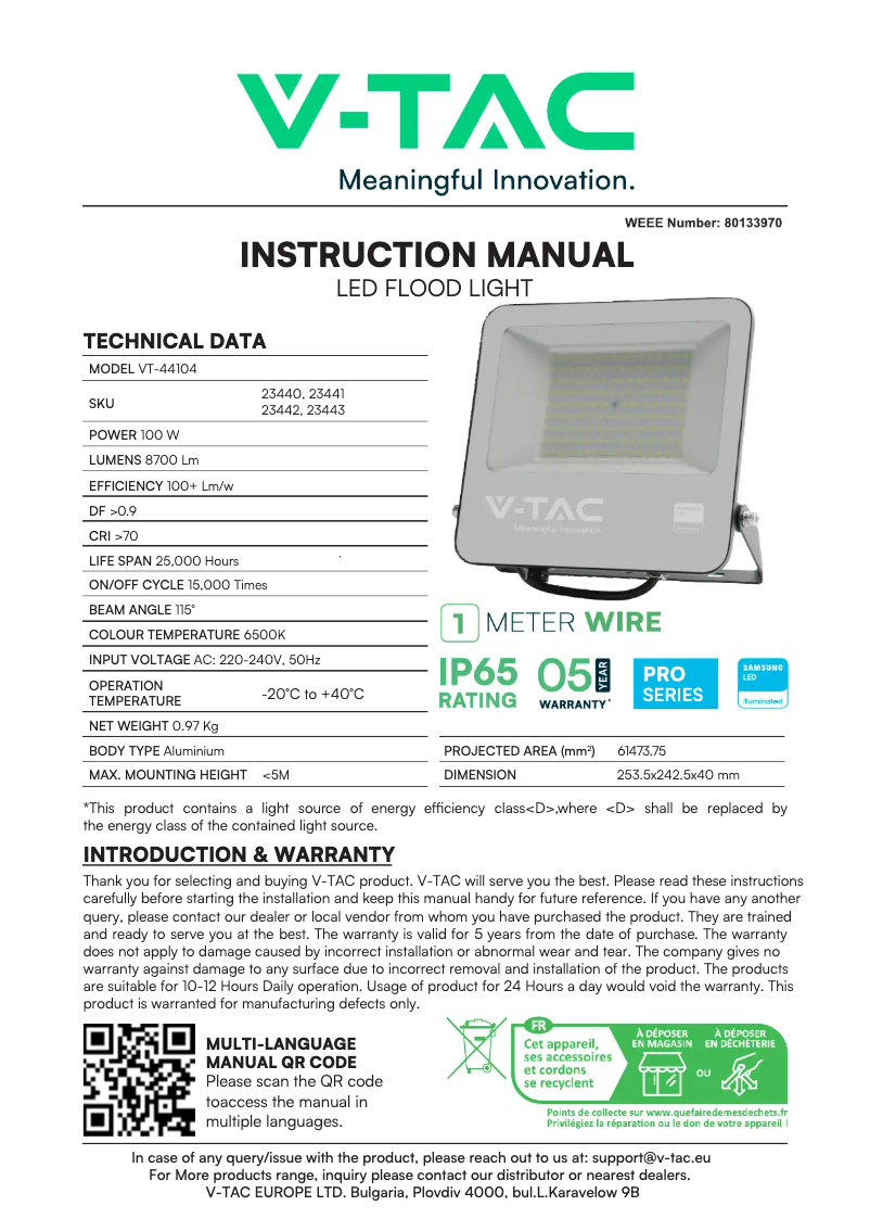 Página 1 del manual Manual de usuario V-TAC VT-44104-B
