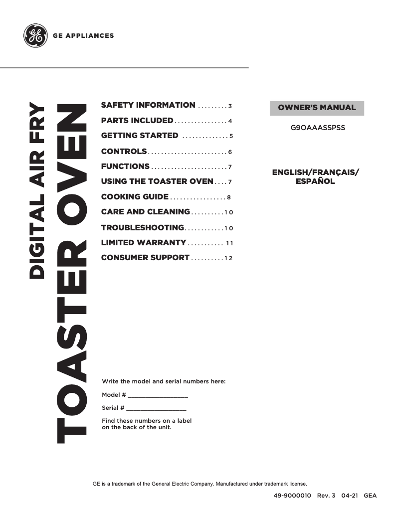 Imagen de la primera página del manual del dispositivo G9OAAASSPSS