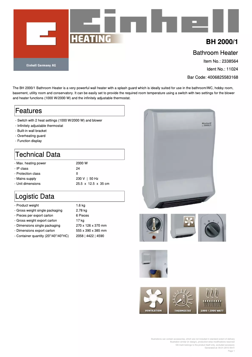 Página 1 del manual Ficha técnica Einhell BH 2000/1