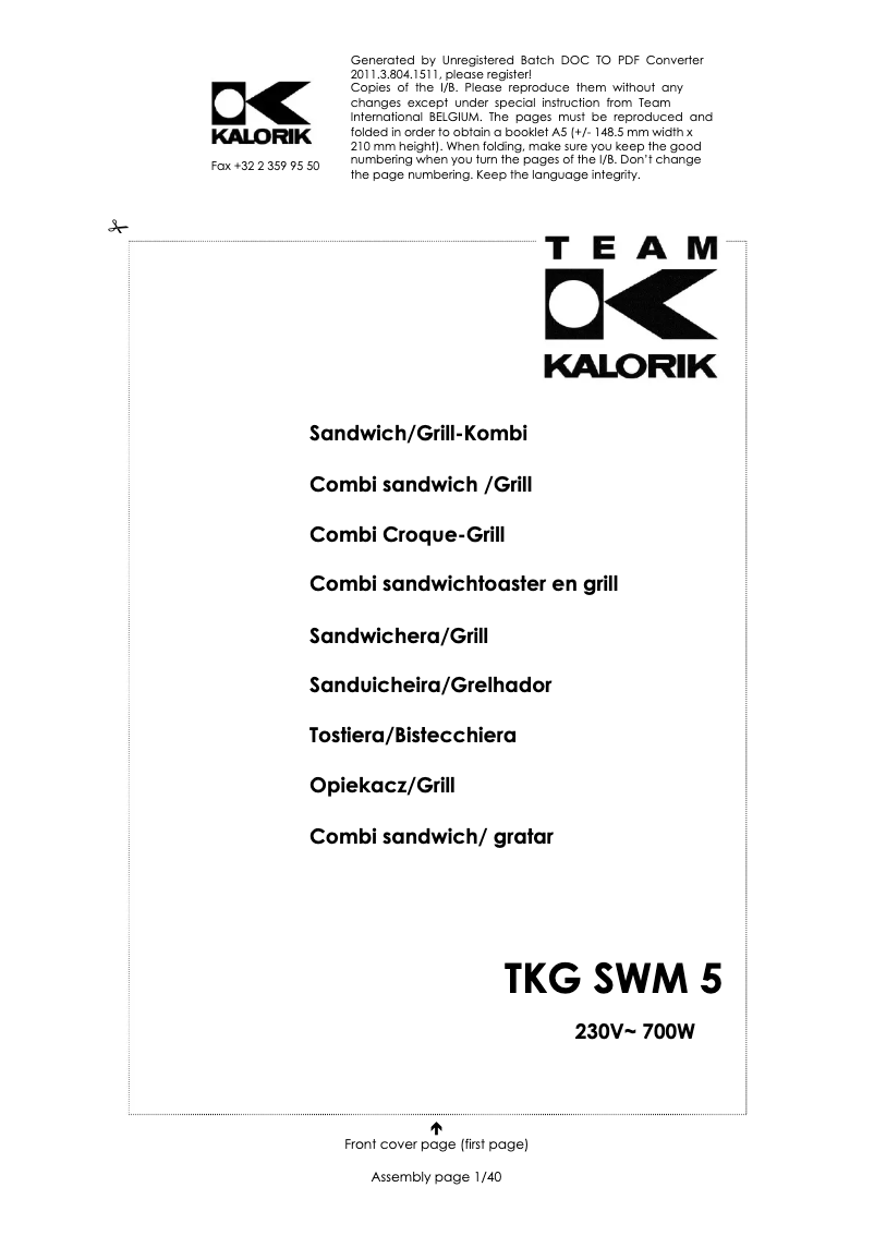 Página 1 del manual Manual de usuario Kalorik TKG SWM 5