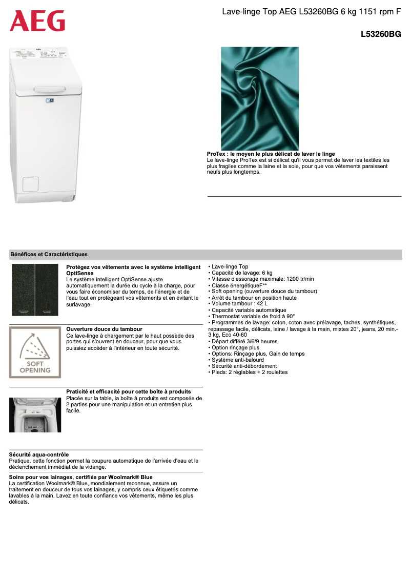 Página 1 del manual Ficha técnica AEG L53260BG