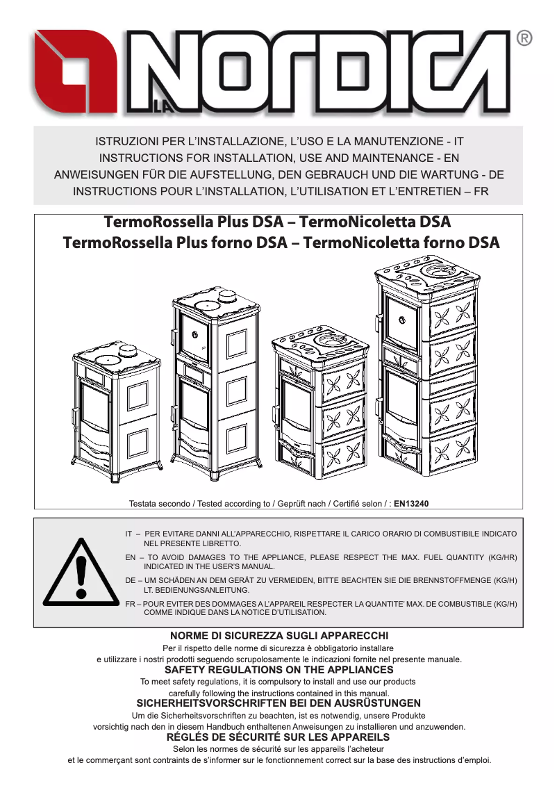 Imagen de la primera página del manual del dispositivo ThermoNicoletta Forno
