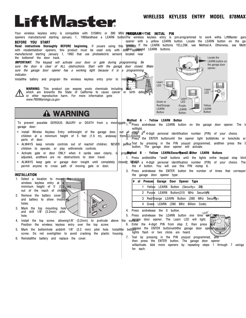 Página 1 del manual Manual de usuario LiftMaster 878MAX