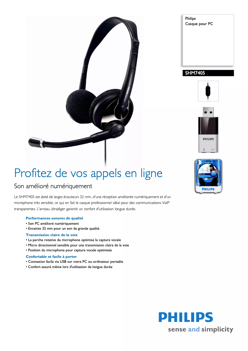 Página 1 del manual Ficha técnica Philips SHM7405