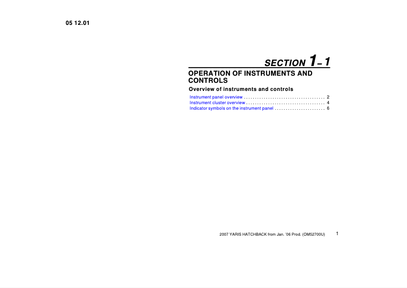 Imagen de la primera página del manual del dispositivo Yaris (2007)