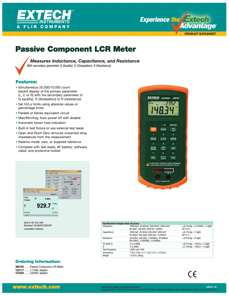 Página nº 1 - Ficha técnica Extech 380193