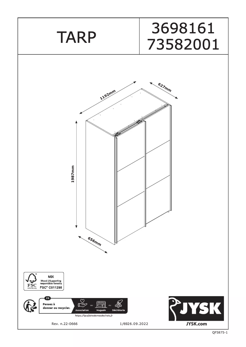 Página 1 del manual Manual de usuario JYSK TARP 120x201