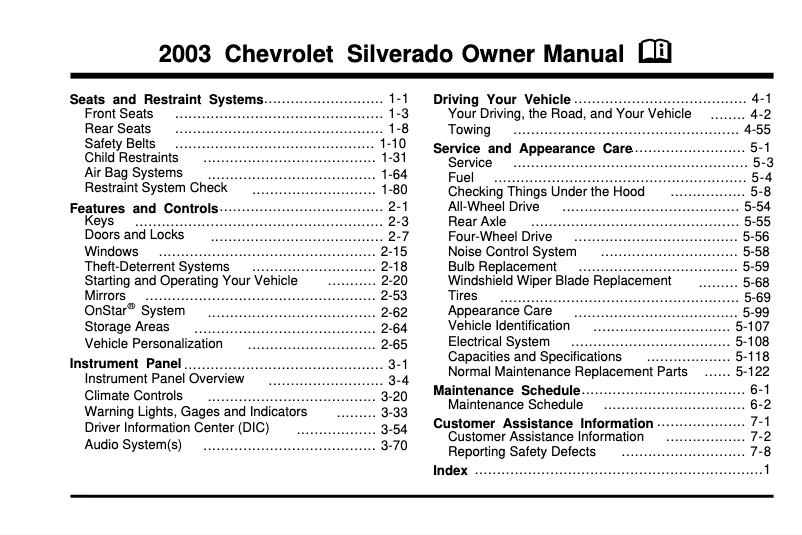 Página 1 del manual Manual de usuario Chevrolet Ssr (2003)