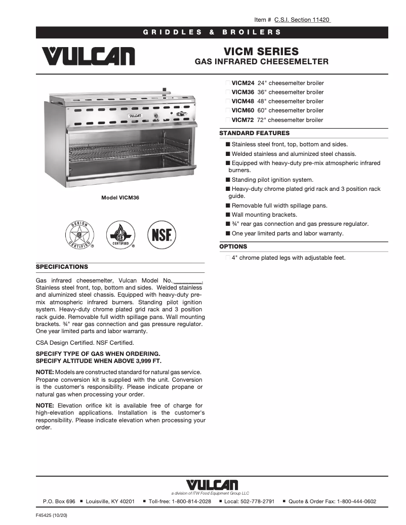 Página 1 del manual Ficha técnica Vulcan VICM72