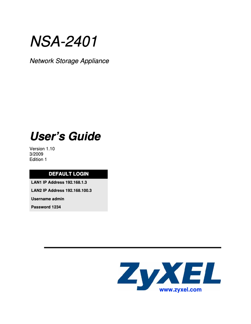 Página nº 1 - Manual de usuario ZyXEL NSA-2401