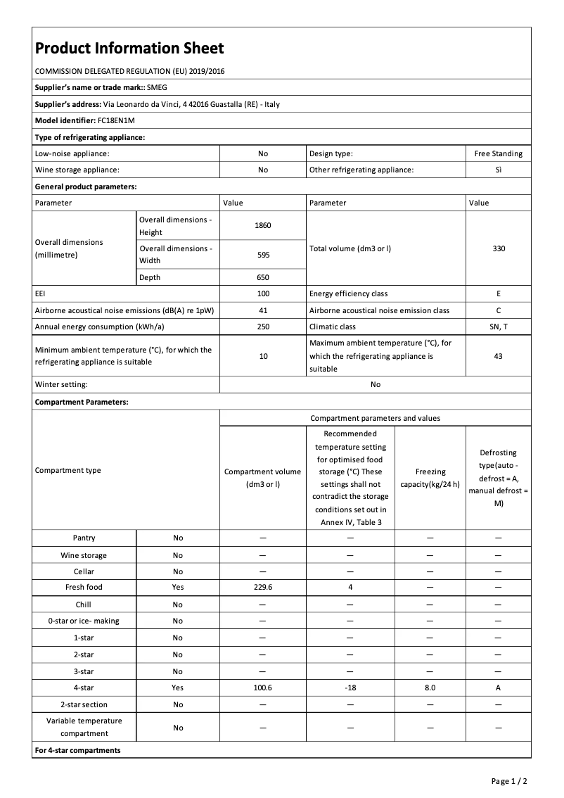 Página 1 del manual Folleto Smeg FC18EN1M