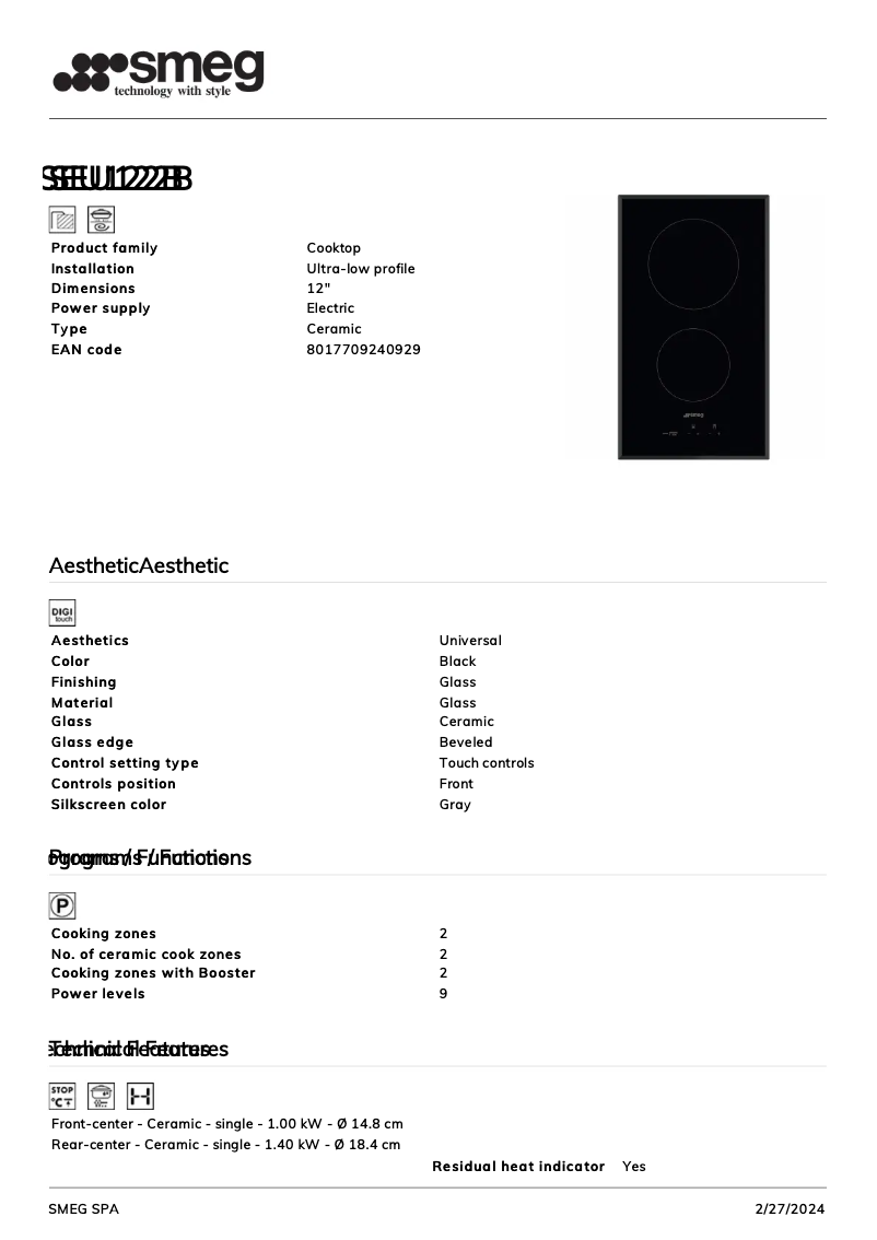 Página nº 1 - Ficha técnica Smeg SEU122B