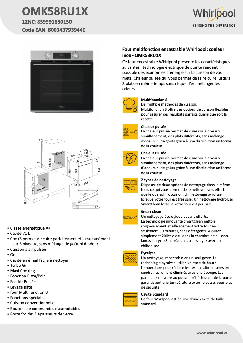 Página 1 del manual Ficha técnica Whirlpool OMK58RU1X