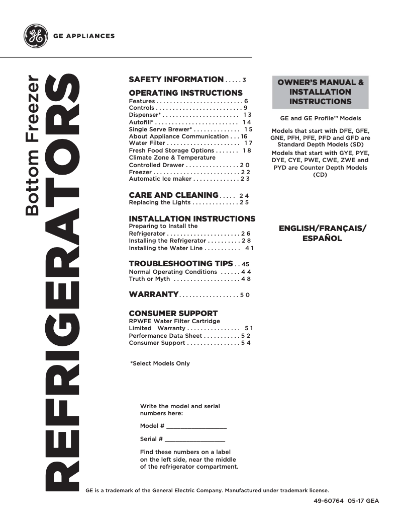 Imagen de la primera página del manual del dispositivo Profile PFD28KSLSS