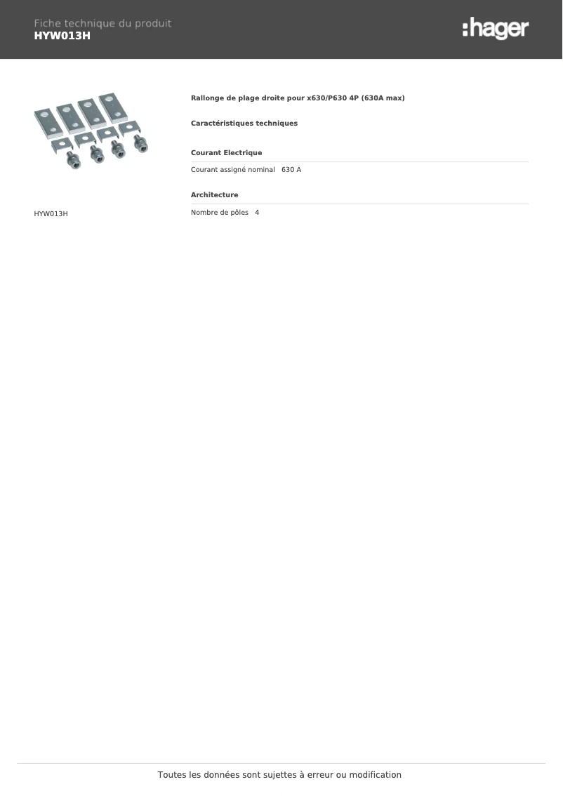 Página 1 del manual Ficha técnica Hager HYW013H