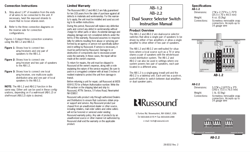 Página 1 del manual Manual de usuario Russound AB-1.2