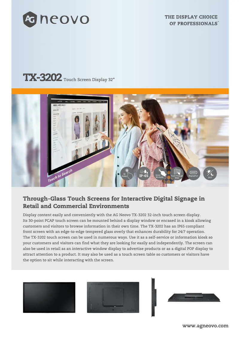 Página 1 del manual Ficha técnica AG Neovo TX-3202