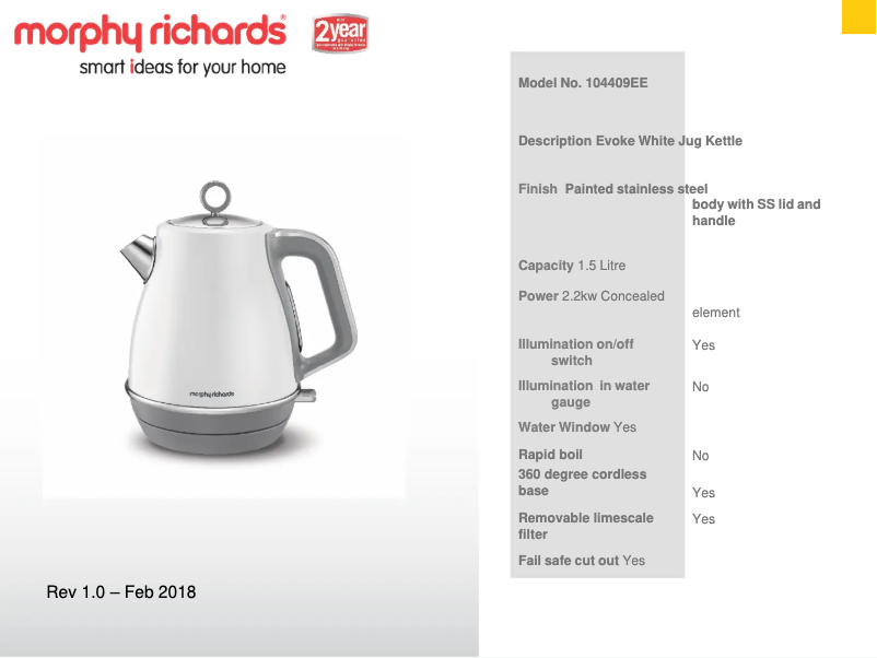 Página 1 del manual Ficha técnica Morphy Richards Evoke 104409